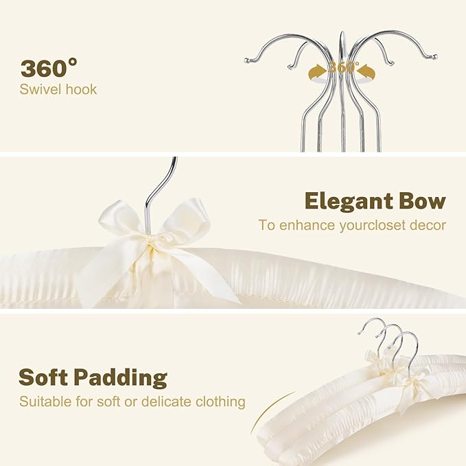 HOUSE DAY Satin Padded Hangers for Women 6 Pack 17 Inch Foam Fabric Bride Hanger for Wedding, Delicate Cashmere(Beige)