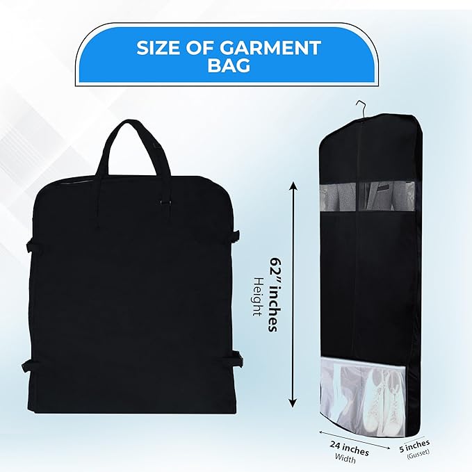Cotton Garment Protector Bag Cover - Dust Free Cloth Hanging, Wardrobe storage for Dresses and Suits (Clear Window (24" x 42"))