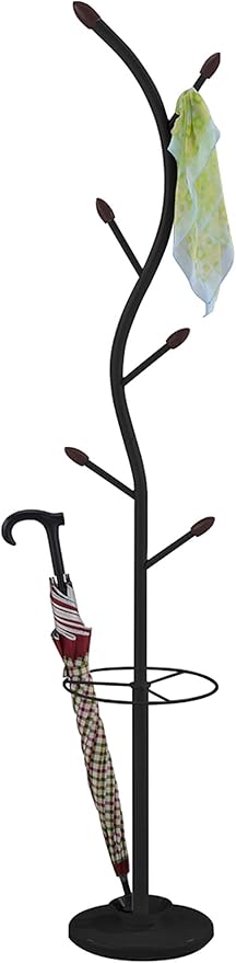 KB Designs - Entryway Hall Tree Coat Hat Rack and Umbrella Stand, Black
