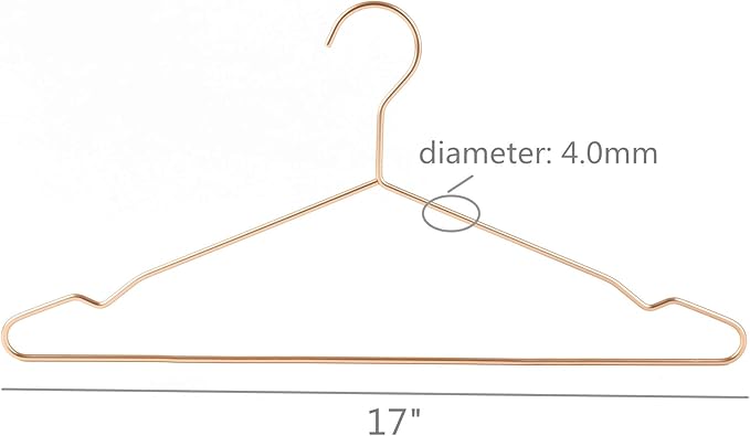 17 Inch Metal Clothes Hanger 20 pack, 4.0mm Heavy Duty Shirt Blouse Hanger for Coat Suit Bridal Boutique, Space Saving Slim Wire Hanger for Camisole Trousers Wedding Dress（Matte Rose Gold）