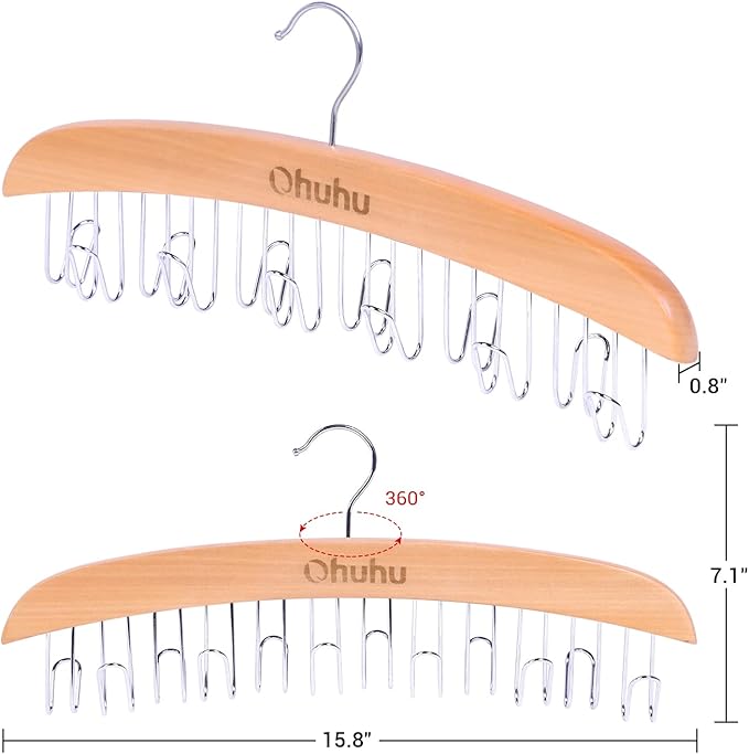 Belt Hanger Organizer for Closet: Ohuhu 12 Hooks Max 36 Belts Tie Rack Wooden Belt Holder for Storage 360 Degree Rotating Space Saver Organizer for Men Women Belt Tie Scarf Accessories-Burlywood