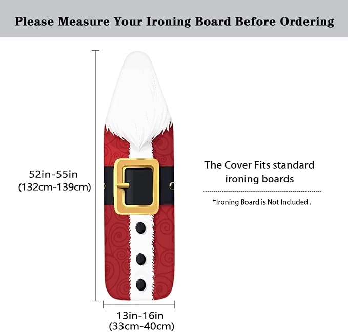 Santa Claus Cloth Iron Board Cover for Standard Boards, Extra Wide Ironing Board Cover with Elastic Edge, Hook and Loop Easy Installation