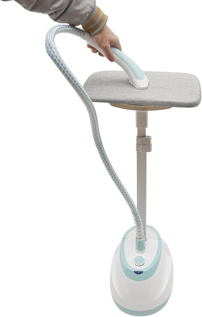 Standing Garment Steamer,Steamer for Clothes,1350W Fabric Steamer Standing Clothes Steamers with Ironing Board, Adjustable Rod & 1.6L/0.42gal Water Tank Wrinkle Remover Heats in 45 Seconds (White)