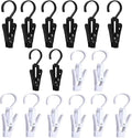16 PCS Laundry Hooks with Clips，Clothes pins，360° Rotating Hook Clips, Hangers Clip Socks Curtain Towels Bathroom Closet Kitchen Office