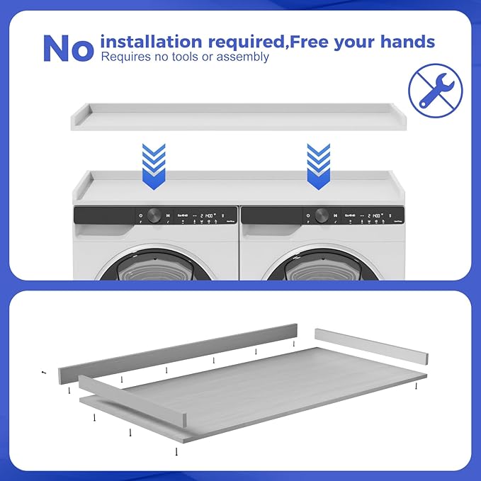 Babenest No-Installation HDPE Washer Dryer Countertop, Over Washer and Dryer Counter Topper Sturdy Cover for Laundry Room Storage and Organization(White)