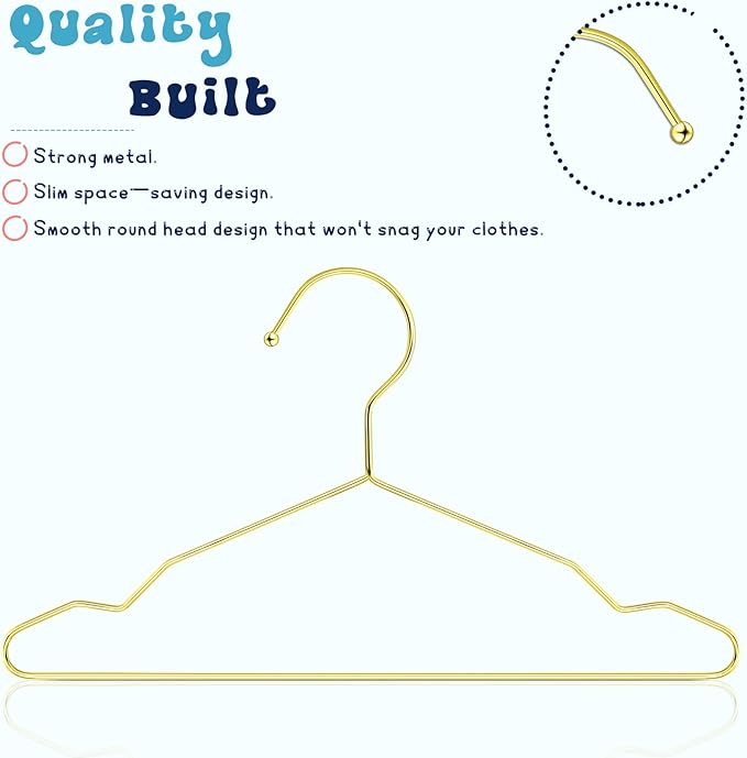 Jetec 72 Pcs 12 Inch Gold Kids Baby Hangers Strong Metal Children's Closet Clothes Hangers for Space Saving, Hanging Coats, Pants & Clothes (Gold)