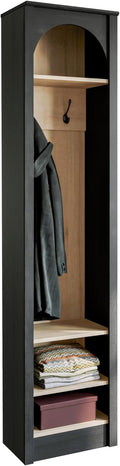 Prepac Ark 76" Tall Arched Entryway Coat Rack in Black Oak with Natural Oak Interior, Hall Tree with 2 Adjustable Shelves, Modern Furniture for Entryway and Living Room, 13.25" D x 18" W x 76" H