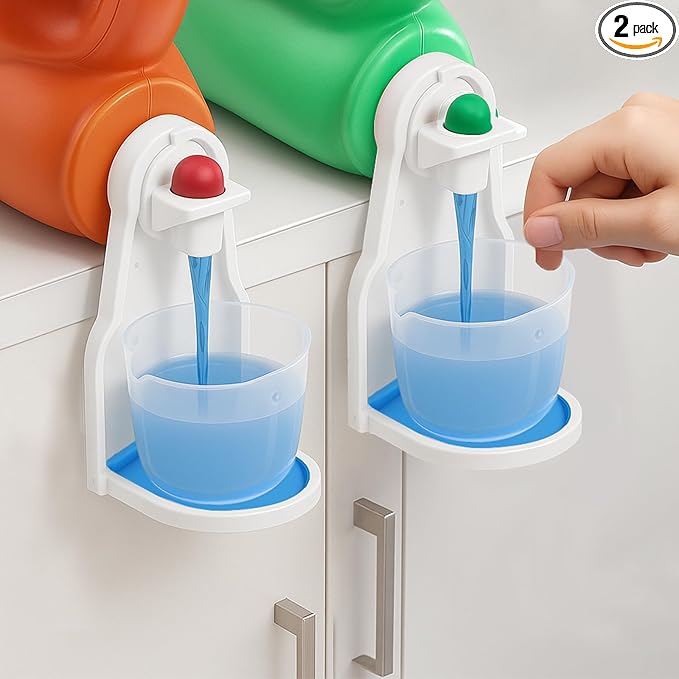 Laundry Detergent Cup Holders – Drip Tray for Liquid Detergent Bottles, Leak-Proof Laundry Room Organizer to Prevent Mess and Drips, Set of 2