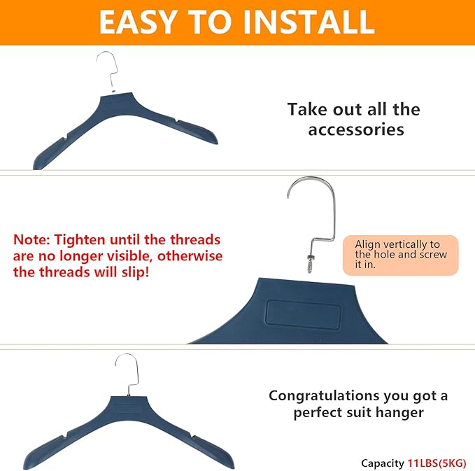 DEDU Suit Hangers for Men 20 Pack, Sweater Hangers No Shoulder Bump Non Slip Width 17.7", Plastic Clothes Hangers Blue with Metal Hook