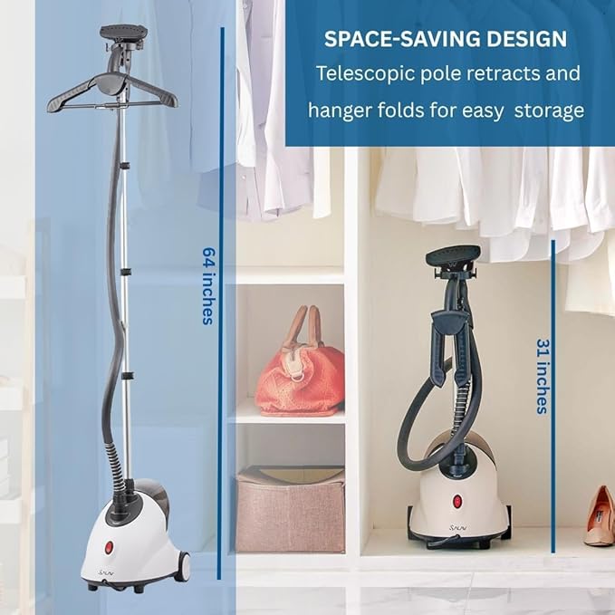 SALAV GS18-DJ/120 White Performance Series Garment Steamer with Folding Hanger (Renewed)