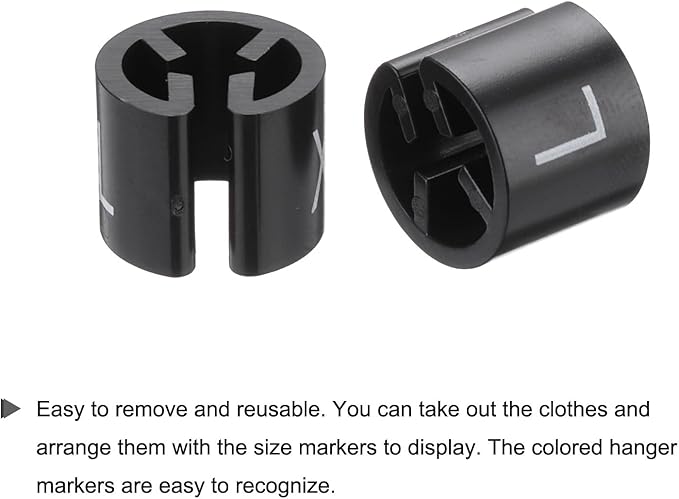 MECCANIXITY Clothes Hanger Marker S/M/L/XL Size Tag Fit 3mm Rod Black for Garment Clothing Color Coding, 200Pcs