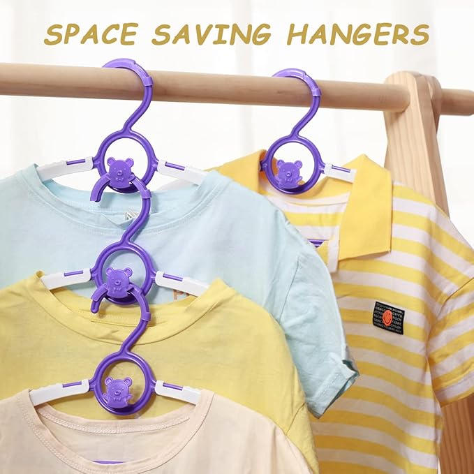 Baby Hangers for Nursery Closet 40 Pack Plastic Kids Clothes Hanger Space Saving Non Slip Extendable Toddler 11-14” Adjustable Hangers Heavy Duty Clothing Infant Hanger Bulk, Purple