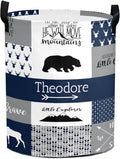 Large Custom Name Laundry Hamper, Woodland Bear Personalized Dirty Clothes Hamper Storage Basket with Name for Bathroom Bedrooms, Customized Name Circular Hamper with Handles for Baby Boys Girls