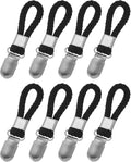 uxcell 8 Pcs Tea Towel Clips with Cotton Loop for Hanging, 4.3 Inch Metal Towel Hooks Multipurpose Cloth Hangers for Home Kitchen Bathroom, Black