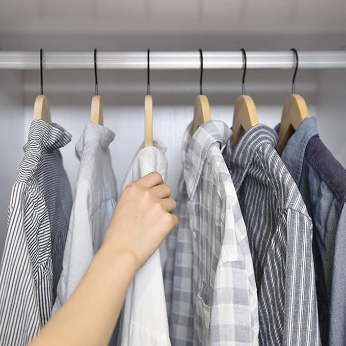 JS HANGER Wooden Coat Hangers, 30 Pack High Grade Wood Suit Hangers with Non Slip Pant Bar - Extra Smooth and Splinter Free, Unvarnished