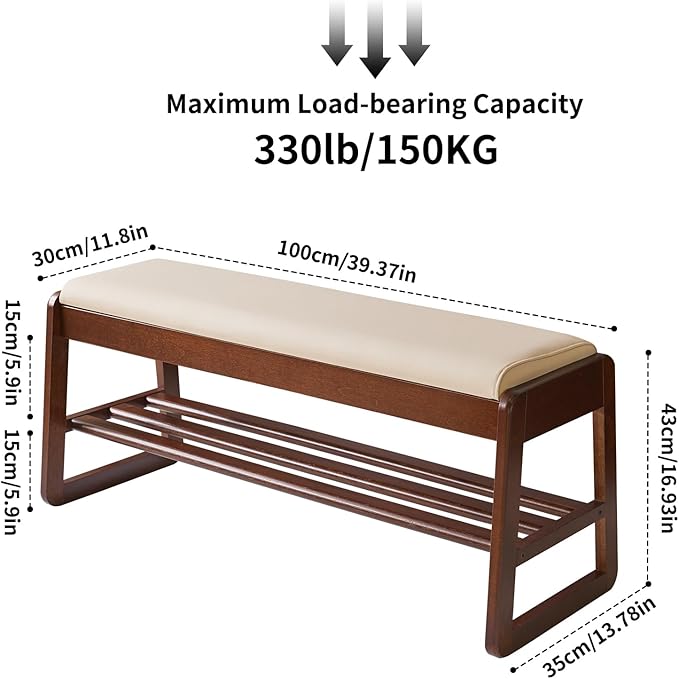 Shoe Rack Bench with Cushion, 2 Tiers Wood Shoe Bench with Flip-Top Storage, 39.37in Shoe Rack for Entryway, Hallway, Walnut Color YD-WD062B