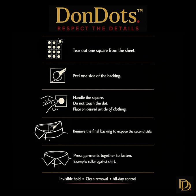 Adhesive Collar Stay Dots for Dress Shirts, Invisible Collar Support, Fabric-Safe, No-Sew Alternative to Collar Stays, Don Dots All-Day Hold