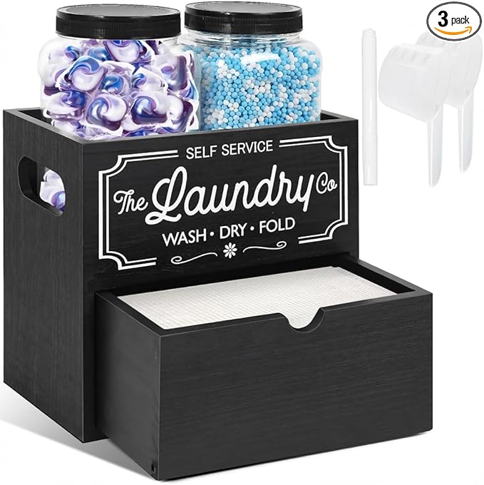 Dryer Sheet Holder for Laundry Room Organization, Laundry Pods Container for Laundry Detergent, Drying Ball and Laundry Detergent Dispenser, Laundry Room Decor