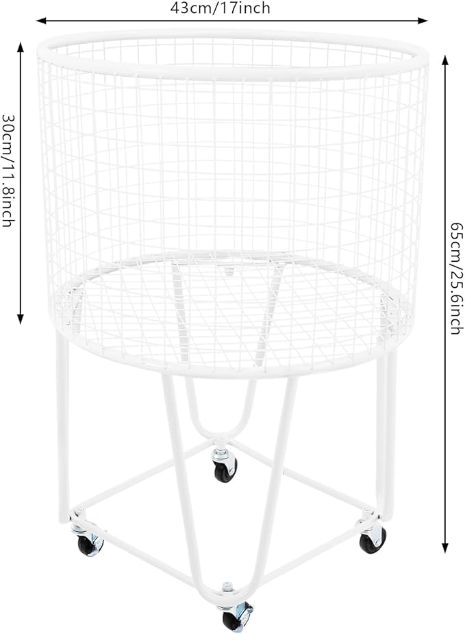 Wire Metal Rolling Laundry Basket On Wheels,Mesh Wire Laundry Basket Storage Cart for Bathroom Bedroom Dirty Clothes Storage (E)