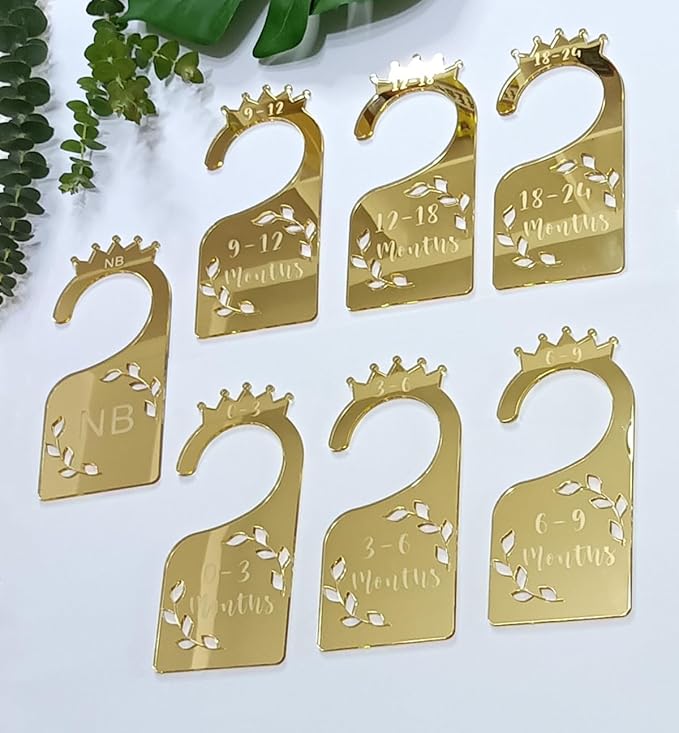 Baby Closet Dividers,Set of 7 Acrylic Mirror Baby Clothes Organizers for Wardrobe Closet Home Nursery from Newborn to 24 Months (Gold Mirror, Model 1)