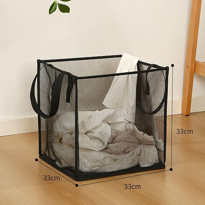 Mesh Laundry Hamper Bag with Handles Portable & Collapsible Dirty Clothes Mesh Basket Foldable for Washing Storage