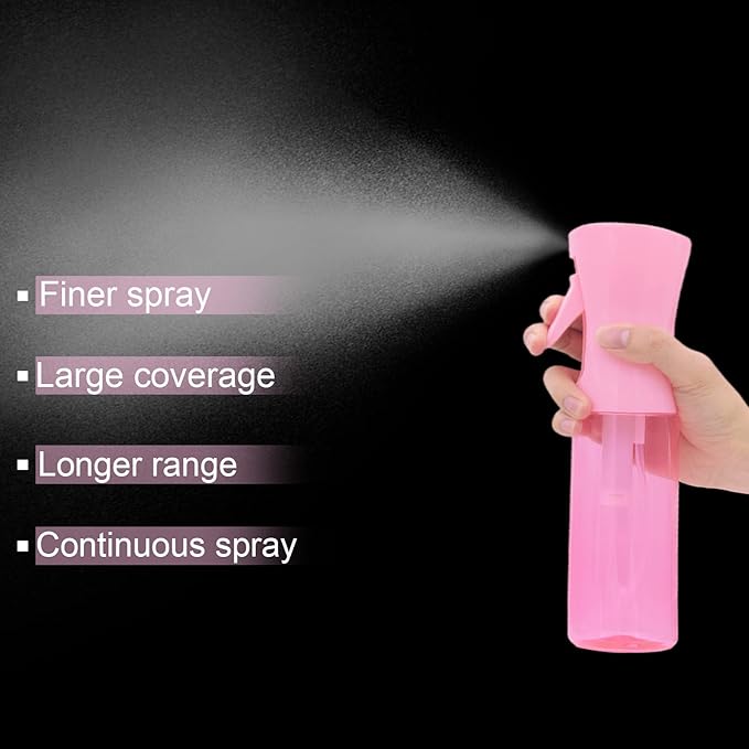 Empty Spray bottles, Continuous Spray Bottle for Hair, Spray Water Bottle Fine Mist Refillable, Skin Care, Showering Pets, Plants, travel, Ironing and Cleaning 6.8 Ounce (2 Pack, Pink)