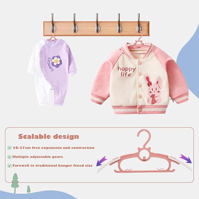 Baby Nursery Closet Hangers, Ultra Thin Non-Slip and Extendable Laundry Infant Pant Hanger for Newborn Clothes 30pcs11“-14‘’ Adjustable Children Coat Hanger for Girl Boy Toddler Kids Child