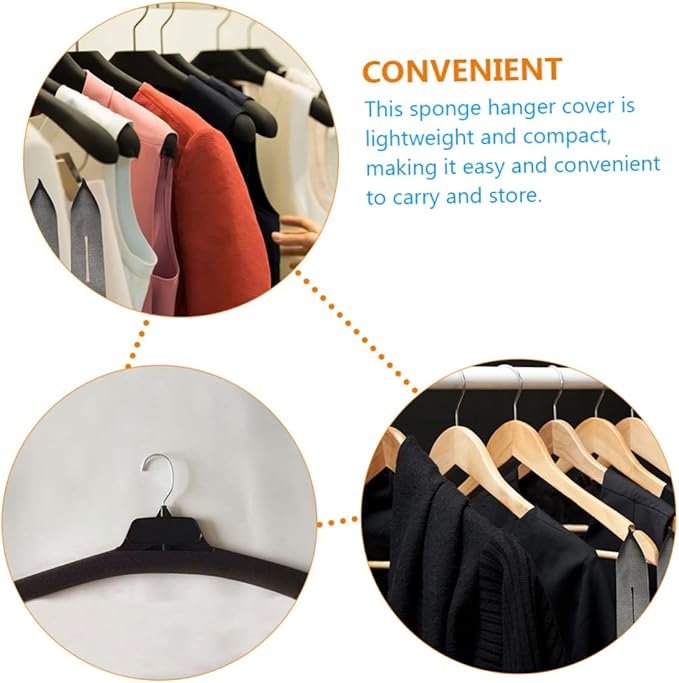 50Pcs Non-Slip Foam Hanger Covers for Clothes - Anti-Skid Hanger Grips Lightweight Sponge Protective Sleeves for Wood Plastic Metal Hangers Black