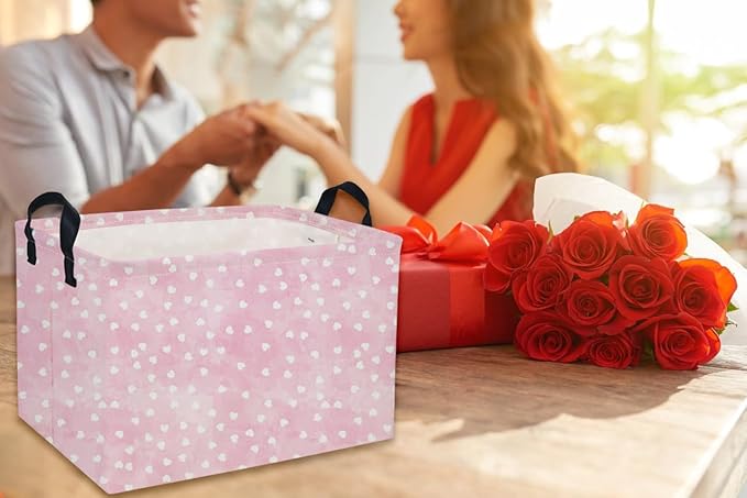 Rectangular Valentine's Day Baskets,Heart Basket,Pink Girls Basket Kids Storage Bin Love Room Decor for Home.(Dreamy Love)