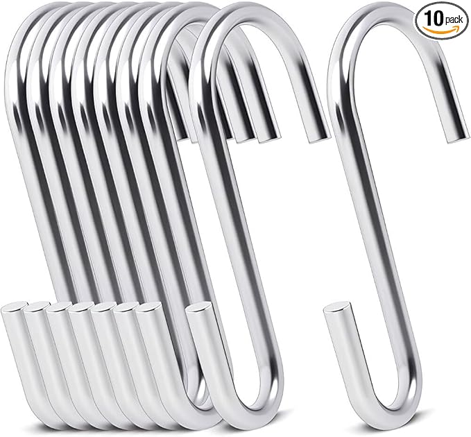 10-Pack Silver S Hooks for Hanging 2.4 Inch, Small S Hooks Alloy Steel Hangers for Jeans, Kitchen Pots & Plant Hanging, Lightweight 0.88 Inch Opening Holder for Wire Shelving, Towels & Purses