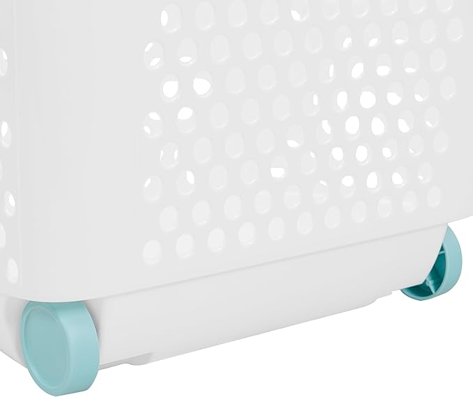 2Bushel -Wheeled Laundry Plastic Basket ，With a Handle, Lightweight and Durable, With Wheels, Suitable for Apartments, Bedrooms, Bathrooms and Laundry Rooms (15.47x 20.11 x 25 in)