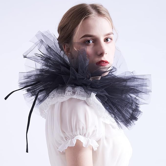 BLESSUME Victorian Retro Mesh Neck Ruff Ruffle Collar Layered Clown Neck Collar