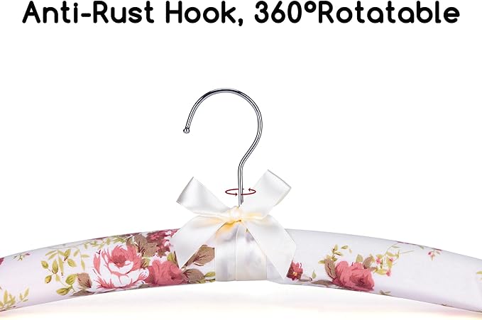 NEOVIVA Padded Hangers for Women Clothing, Floral Clothes Hangers, No Shoulder Bump Hangers for Adult, Padded Clothes Hangers for Women Sweaters, Dresses, Suits (Pack of 5)