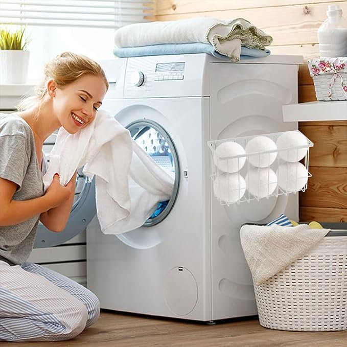 Magnetic Dryer Ball Holder, Dryer Lint Bin Magnetic Basket Organizer Shelf Rack Dryer Ball Container for Laundry Room Organization and Storage (White, Medium)