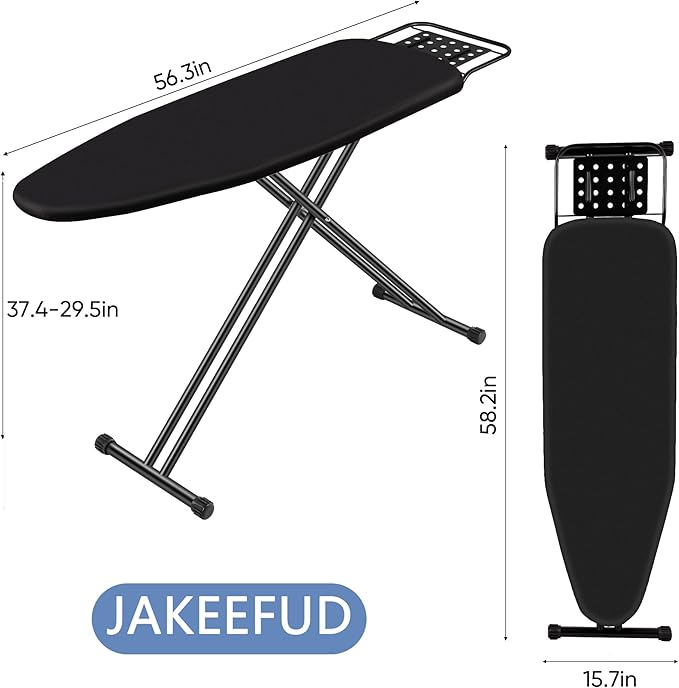 Full Size Ironing Board 15" X 47" with Heat Resistant Cover and Thicken Felt Pad, Safety Iron Rest, Heavy Duty,Anti-Skid Feet, Height Adjustable