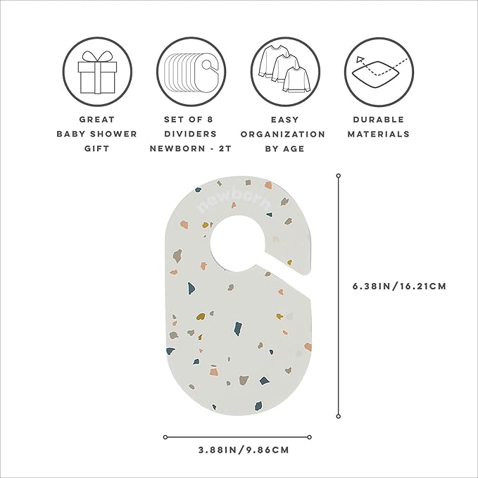 3 Sprouts Baby Closet Dividers Set of 8 - Toddler Clothes Organizer Hanger, Double-Sided Size Labels - Nursery Organization for Newborn Clothing, Infant, Boy & Girl - Terrazzo