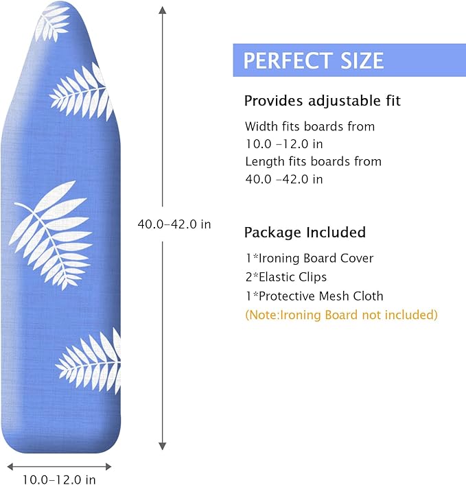SheeChung 12x42 Inch Ironing Board Cover and Pad -100% Cotton and Heavy-Duty,Snug Fit Over-The-Door & Built in Wall Ironing Board Cover Replacement Pad Cover