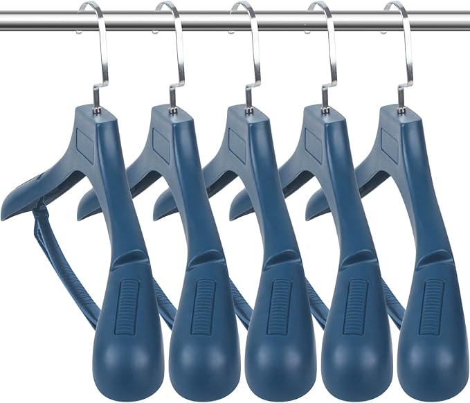 DEDU Plastic Extra Wide Shoulder Suit Hangers for Men 10 Pack Width 17.7", Blue Sweater Hangers no Shoulder Bump Non Slip for Thick Sweaters, Clothes Hangers with Pants Bar & Metal Hook
