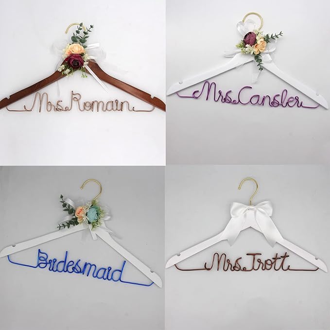 Custom Wire Bride Hanger and Groom Wedding Wooden Hanger with Letter Wedding Gift Bridal Party & Shower