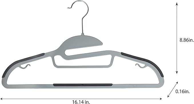 Simplify 24 Pack Ultimate Hanger | S-Shape Collar Saver | Ultra-Thin | Non-Slip | Accessory Bar | Belts | Scarves | Ties | Tank Top | Closet Organization | Light Grey