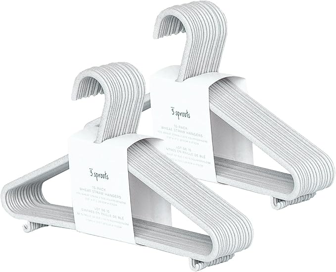 3 Sprouts Wheat Straw Plastic Hangers - 30-Pack Eco-Conscious Toddler Hangers for Child & Baby Clothes, Coats - Kid Closet Hanger Ideal for Small Girls, Boys, Children & Kids - Speckled Gray