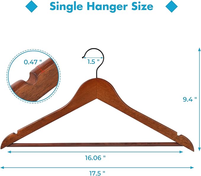 JS HANGER Wooden Hangers 20 Pack - Durable & Slim Coat Hanger - Suit Hanger with 360-Degree Rotatable Hook - Wood Hangers with Shoulder Grooves