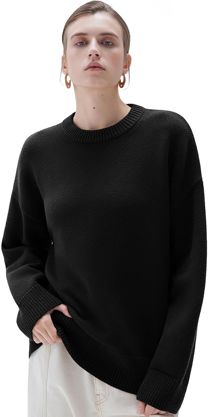 SUUKSESS Women Cashmere Blend Oversized Crew Neck Long Sleeve Pullover Sweaters