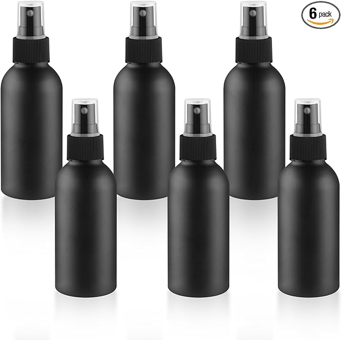 6 Pack 120ml/4oz Aluminum Spray Bottle Black Mist Sprayer Metal Spray Bottle Empty Fine Mist Spraying Bottles for Perfume Cleaning Essential Oil