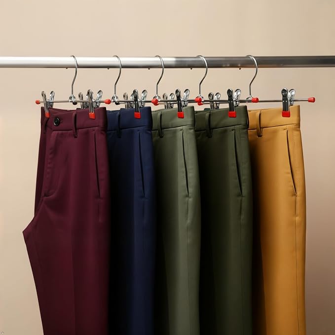 Mawa by Reston Lloyd Non-Slip Space-Saving Clothes Hanger for Pants & Skirts with Two Clips, Style K/40D, Set of 2, 15 3/4" L, Red