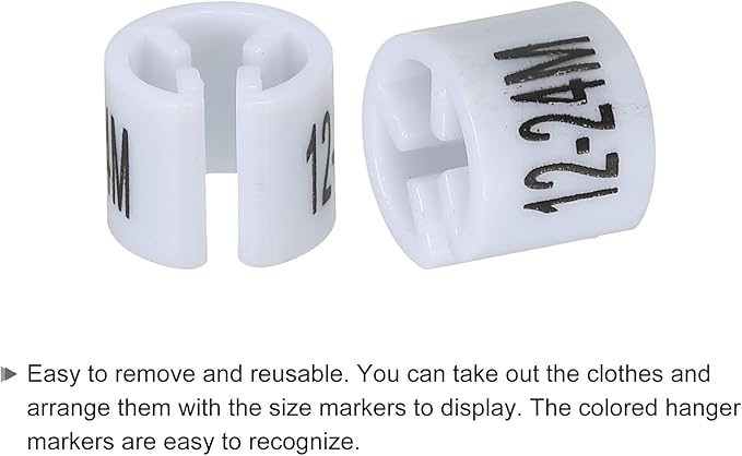 MECCANIXITY Clothes Hanger Marker (12-24M, White) Colored Hanger Sizer Garment Markers Tag, Pack of 150