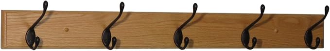 Wooden Mallet 5, Black Hooks, Light Oak Coat Rack