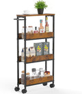 4 Tier Slim Rolling Storage Cart Narrow Space Utility Cart with Handle Metal Frame with Wood Top Table Sturdy Cart Organizers and Storage for Kitchen Bathroom Laundry Office, 5.1 Inches Deep Black