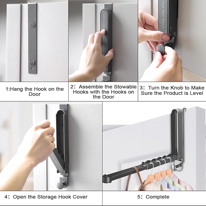 Over The Door Hanger Hooks for Clothes Small Portable Storage Hooks, Over The Door Clothes Drying Rack for Laundry Heavy Duty Foldable Clothes Organizer Coat Towels Hanging Rack