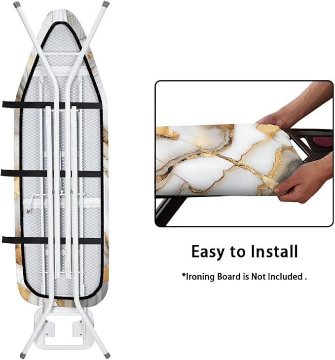 Marble 15x54 Ironing Board Cover with Elastic Edge and Scorch and Stain Resistant Thick Ironing Board Covers Easy to Clean (Not Include Pad)